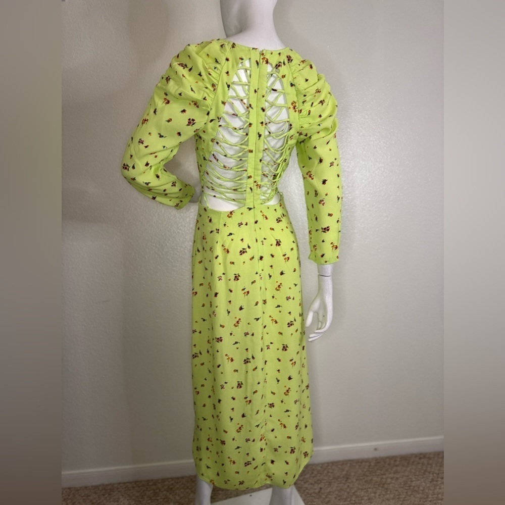 AFRM Revolve Green floral long sleeve dress with beautiful detail back. I#82